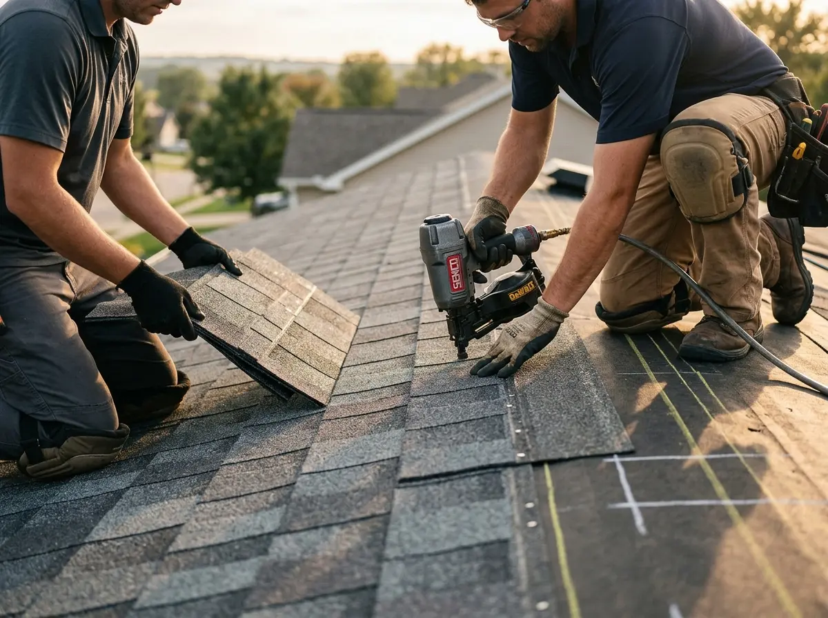 Professional roofer working on a residential roof in Dade City